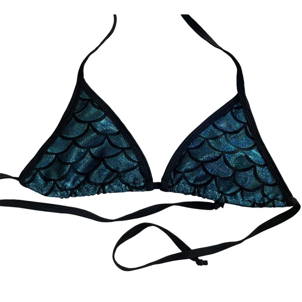 Living Dead Clothing Mermaid Bikini Top | Teal Foil Triangle Goth Swimwear